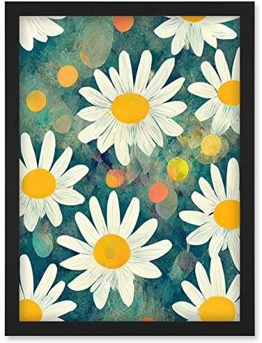 Doppelganger33 LTD Lazy Daisy Afternoon Blossoms Flowers Oxeye Daisies In Meadow Sunlight Artwork Framed Wall Art Print A4