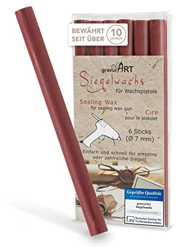 gravurART Siegelwachs flexibel für Wachspistole - Stilvoll Briefe versiegeln mit dem 6er Pack Wachs für Siegelstempel in Burgunder - 7 mm