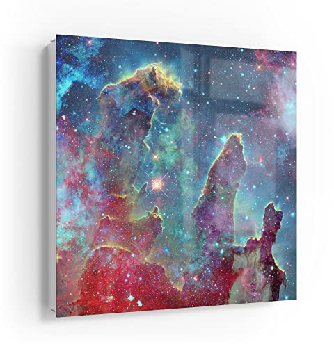 DEQORI Schlüsselkasten weiß | 30x30 cm | Motiv NASA Nebula Realaufnahme | Glas & Metall Schlüssel-Box | Schlüsselschrank mit 50 Haken + 2 Magnete | Moderne Design Box magnetisch & beschreibbar