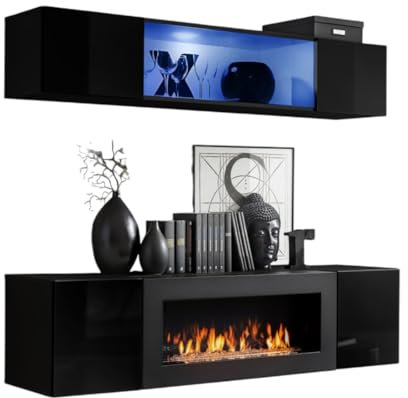Muebles colgados con Chimenea Decorativa Fly N3 – Negro – Mueble para TV colgado de diseño para tu salón
