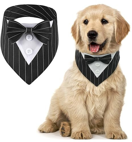 MHaustlie Hunde Smoking Bandana, Haustier Dreieck Schal, Formale Hochzeit Party Hundehalstuch, Verstellbar Krawatte Haustier Anzug Fliege Bandana für Hochzeit Geburtstag(XS, SchwarzerStreifen)