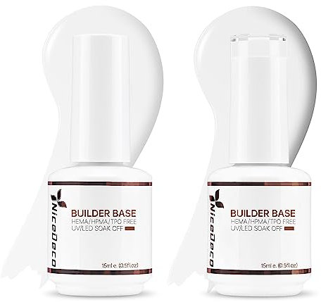 Nicedeco 8 in 1 Builder Base Strengthening Gel, 2x15ml UV/LED Clear Building Nail Gel in a Bottle,Gel Polish Nail Repair Nail Strengthen