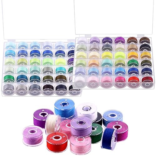 Swpeet 72Pcs 72 Farben Polyester vorgewickelte Spulen Nähset mit Spule Box, Nähfaden Spulen, vorgewickelte Spulen kompatibel mit Bruder/Babylock/Janome/Elna/Sänger Stickmaschine, Größe A