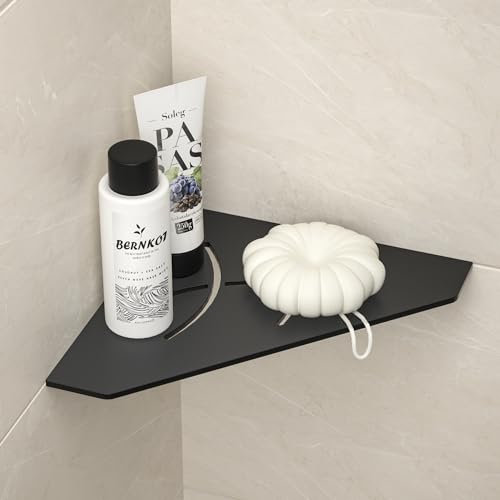 Bernkot Eck-Duschregal Schwarz 304 Edelstahl 254 mm Versenktes Eckregal Gefliestes Wandregal Fünfeckiges Regal für Badezimmer-Aufbewahrung Ohne Bohren Hochwertige Materialien Dicke 3mm