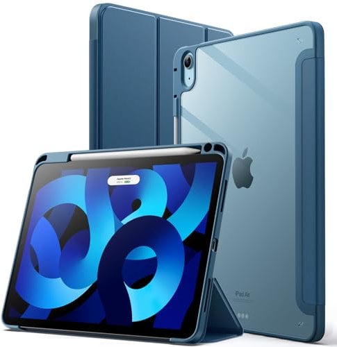 JETech Hülle für iPad Air 11 Zoll M3/M2 (2025/2024), iPad Air 5/4 (10,9-Zoll, 2022/2020, 5./4.) mit Stifthalter, Klare Transparente Rückseitenschale Dünner Ständer Tablet Schutzhülle (Blau)