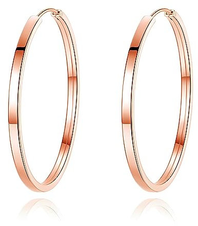 Bewenda Ohrringe Silber 925 Creolen Groß, 925 Sterling Silber Creolen Ohrringe, Leichte Hypoallergen Große Damen Ohrringe Kreolen Rosegold in 50mm, Klappcreolen Runde Kreis Endless Ohrschmuck