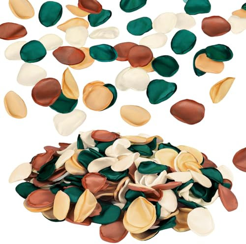 Emivery Lot de 500 pétales de rose verts, pétales de fleurs rustiques verts et dorés en soie pour décoration d'allée de mariage, centres de table de fête prénuptiale, vert et marron