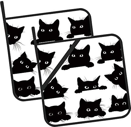 hansgo Juego de 2 soportes para ollas de gato negro resistentes al calor para microondas, cocina, hornear, platos y barbacoa