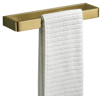 YACVCL Bathroom Towel Bar Brushed Gold, 30cm/11.8in 304 Stainless Steel Bath Accessories Towel Rack Hanger, Bathroom Kitchen Square Hand Towel Holder Wall Mounted