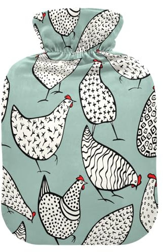 Farmhouse Huhn Hahn Wärmflasche mit Bezug Wärmflaschen zur Schmerzlinderung Handfußwärmer Füße und Bettwärmer für Wärme- und Kältetherapie, 1L