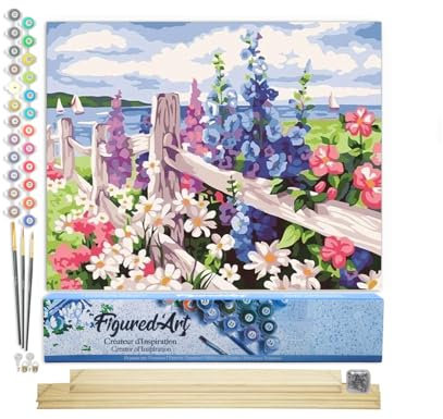 Figured'Art Peinture par Numéro Adulte Haie de Fleurs - Activité Manuelle Kit de Loisir Créatif DIY Numéro d'Art Complet - 40x50cm avec châssis en bois à monter