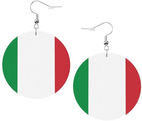 Ohrringe mit italienischer Flagge, niedlich, Leder, rund, bedruckt, elegante Muster, für Damen, Weihnachten, Valentinstag, Geburtstagsgeschenk für Frau und Freundin, Durchmesser 4,5 cm, Einheitsgröße,