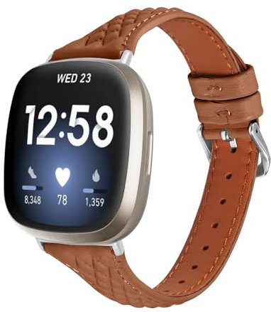 Gimuk Lederarmbänder, kompatibel mit Fitbit Versa 4/Sense 2, Armband für Damen und Herren, echtes dünnes Leder-Sportarmband, Ersatz-Uhrenarmband für Fitbit Versa 3/Sense, Einheitsgröße, Leder, Kein