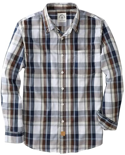 Dubinik® Chemise Homme Casual Poche Leger Doux Regular Bouton Classiques Carreaux Manches Longues Bleu Marine Marron 052 S