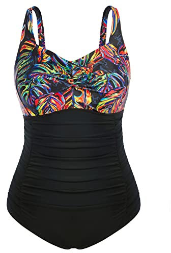 Hanna Nikole Women Plus Size One Piece Swimsuit Plain Print Stripes One Piece Swimsuit Colorful Leaves 18 Plus