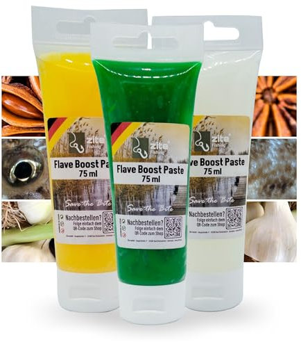 Zite Fishing Flave Boost Set - 3x75ml Raubfisch-Paste - Knoblauch Anis Grundel Aroma - Gummifisch-Angeln & Mehr - Lockstoff-Gel UV-Aktive Farben