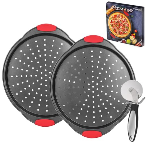 YIDAZLE Pizza Pan for Oven, 2 Pack Pizza Baking Trays with Pizza Cutter