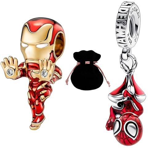 JABEDE - Confezione da 2 ciondoli Elegantse – Charm in argento Sterling 925, design esclusivo, compatibile con bracciali e collane con marchi principali, ideale per San Valentino, JBD (IRON + SPIDER),