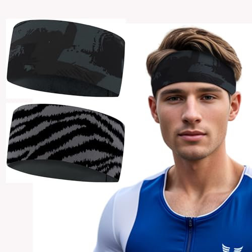 Stirnband Sport - Breit Schweißband Stirn für Herren und Damen, Schnelltrocknend Haarband für Fitness Joggen Laufen Reiten Wandern Tennis und Yoga