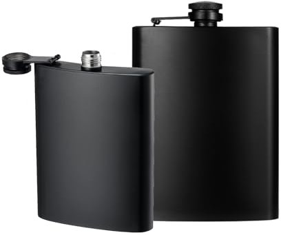 Fychuo Hip Flasks for Men Women 2 Pack Hip Flask 8oz & 10oz Flask Alcohol Portable Pocket Whiskey Flask Stainless Steel Liquor Hip Flasks Black Hipflask Groomsmen Gifts Drinking