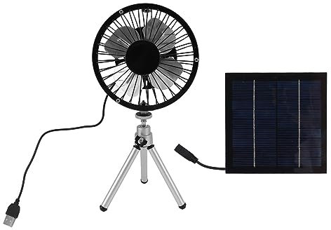 BORDSTRACT Ventilatore Solare Portatile, Ventilatore da Campeggio con Pannello Solare, Doppia Alimentazione USB da 6 W E Ricarica Solare, Supporto Estensibile, Per Esterno, Casa, Campeggio, Pesca, Pic