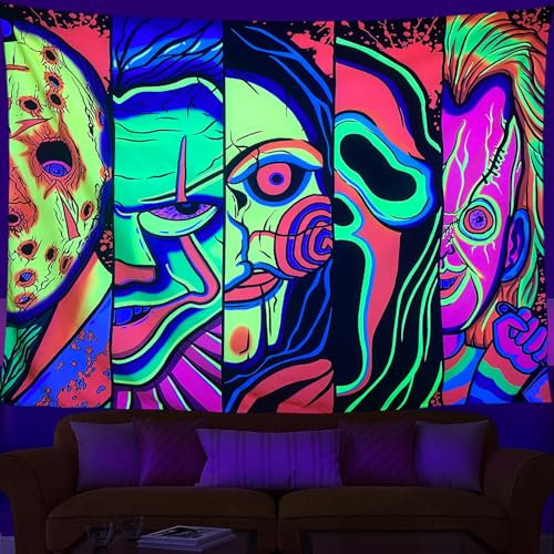 ARTCREATOR Schwarzlicht-Kunst-Halloween-Wanddekoration, Trippy-Schwarzlicht-Horror-Gesicht, UV-reaktive Wandteppiche, leuchtet im Dunkeln, Party-Wandteppich für Schlafzimmer, Wohnzimmer (73,7 x 94 cm)