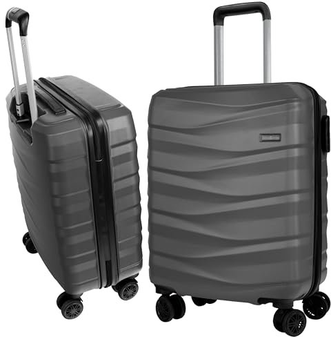 HANSEKOFFER Hartschalenkoffer groß · Koffer XL · Reisekoffer mit Rollen · Trolley mit Teleskopgriff · Leicht · Rollkoffer mit Zahlenschloss · Dunkelgrau