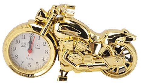 Retro-Motorrad-Wecker, Vintage-Schreibtisch-Motorraduhr, Mini-Motorrad-Wecker, klassischer Motorrad-Wecker, Schreibtisch-Regaluhr für Wohnzimmer, Auto, Schlafzimmer, Büro (168D Gold, einfarbig)