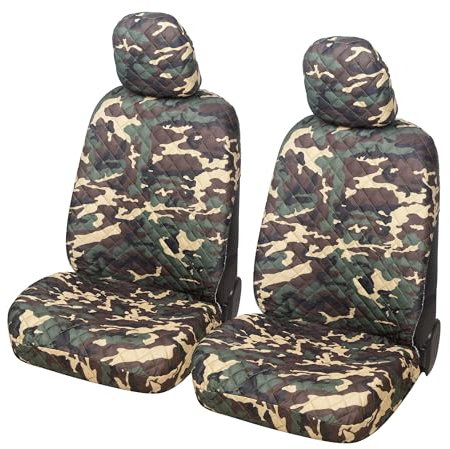 Auto Accessori Lupex A22 Universal Auto Sitzbezüge für vorne und hinten (Paar vorne, Camouflage Grün)