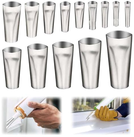 EnixwH 14 Stück Kartuschenspitzen, Edelstahl Dichtungsdüse Edelstahldüsen Satz, Edelstahldüsen Silikonspritze, Abdichten Düsen, Edelstahl Dichtungsdüse Silikon, für Küche Badezimmer Fliesen Lücke