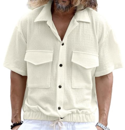 Hemd Weiss Urban Herren Shirt Oversize Täglicher Verschleiß Herren Kurzarm Hemden Herren Batik Shirt Casual Herren Weißes Hemd Herren C-White 3XL