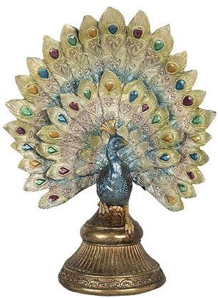 Generisch Dekofigur Pfau Gold grün Landhausdeko 22x12x30 cm Figur im Vintage Deko goldfarben