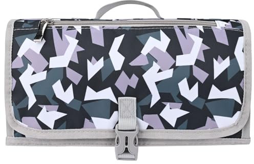 Bebamour Matelas à langer portable avec poche pour lingettes - Pour bébé - Avec coussin de tête - Imperméable - Indispensable - Figurines noires