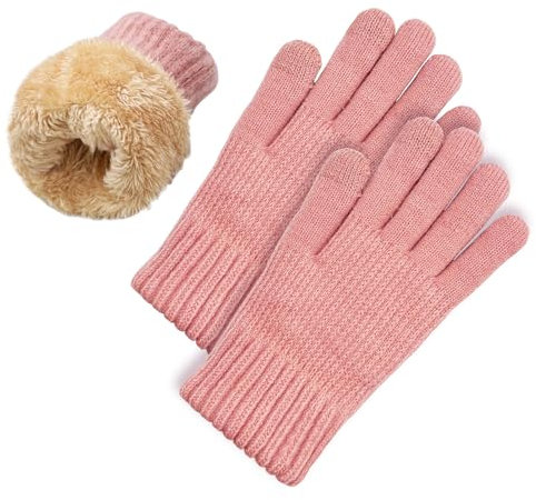 lifwimner Winterhandschuhe Damen mit Fleecefutter, Touchscreen Warme Strickhandschuhe Thermo Winter handschuhe für Outdoor Sport Laufen Radfahren(Rosa)