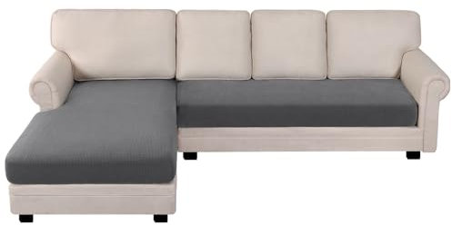 BellaHills Sofa Sitzkissenbezug Stretch Sofabezug, Universal Elastisch Sofa Seat Cover, rutschfest Sofa Überzug Schonbezug für Sofakissen L-Förmig Chaiselongue, 3 Sitzer + Chaiselongue, Grau
