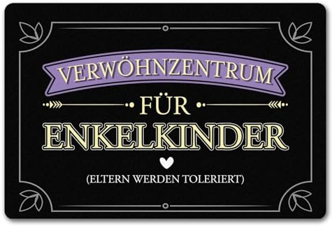 speecheese Verwöhnzentrum für Enkelkinder Fußmatte in 40x60 cm ohne Rand mit lustigem Spruch für Großeltern Eltern Werden toleriert Geschenk für Oma und Opa Familie Verwöhnen