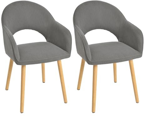 Goeurvant Esszimmerstuhl Cord Dunkelgrau 2er Set Küchenstuhl Armlehnenstuhl Polsterstuhl Stühle Esszimmer mit Armlehne und Holzbeine Wohnzimmerstuhl für Küche Wohnzimmer