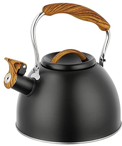 Stove Top Kettle,3L Stainless Steel Whistling Tea Kettles with Wood Handle,Teapot Stovetop Kettle for Gas Hob,Stovetop Kettle with Tall Whistle for Induction and Electric Hobs
