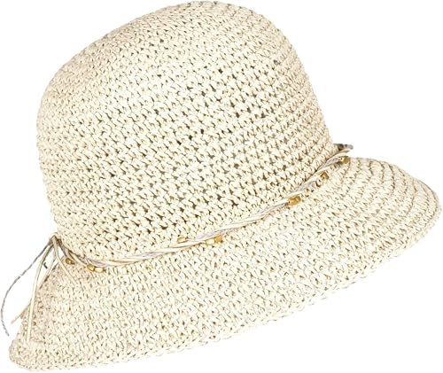 LOEVENICH modischer Damen Glockenhut mit farblich abgestimmten Hutband aus Papier in One Size - leicht und biegsam Cream