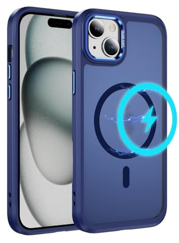 LCHULLE Magnetic Case for iPhone 15 Plus for iPhone 14 Plus,Compatible with Magsafe Translucent Matte Back Silicone Bumper Cover,Military Grade Protection Shockproof Slim Phone Case,Royal Blue