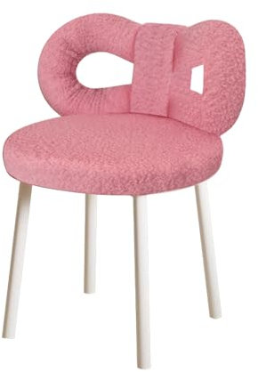 ZHOUBA Tabouret de vanité, Chaise Vinaigrette Tabouret vanité élégant avec Dossier à Bowknot en Faux Laine rembourrée siège Haute densité pour Les Femmes et Filles Salon Manche Chambre Rose