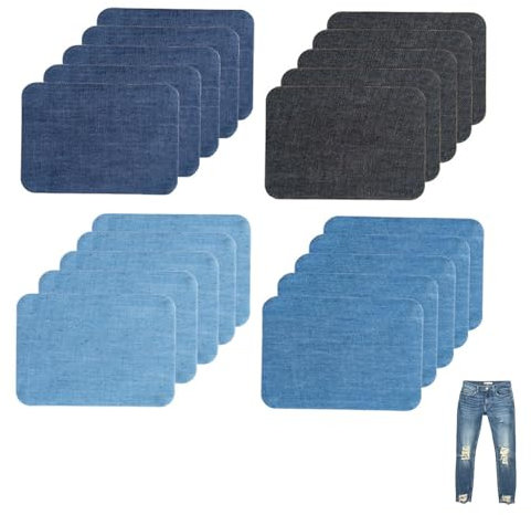 20 Pcs Denim Patches for Jeans Repair,4 Shades of Blue Repair Decorating Kit,Premium Quality Iron-on Jean Patches, for Holes Clothing Repair Outside (7.5 cm x 10.5 cm)