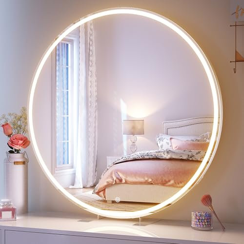 SONNI Schminkspiegel mit Beleuchtung 80cm Runder, 3 Farbtemperaturen + stufenlos dimmbar, Touch-Sensor, Wandmontage & Anti-Kipp-Schutz, Speicherfunktion, Weiß für Schlafzimmer Schminktisch