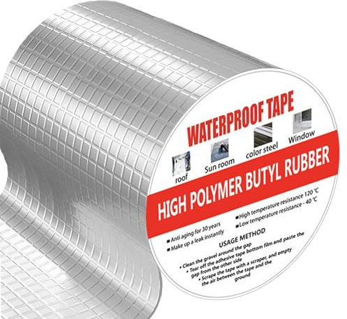 Butyl Tape - Waterproof Sealing Tape, Heavy Duty Silver Flashing Aluminum Foil Tape for Leak Patching, RV Repair, Window, Roofing, Glass & EDPM Roof Leak Patching, Boat and Pipe Sealing(20cm x 5m)
