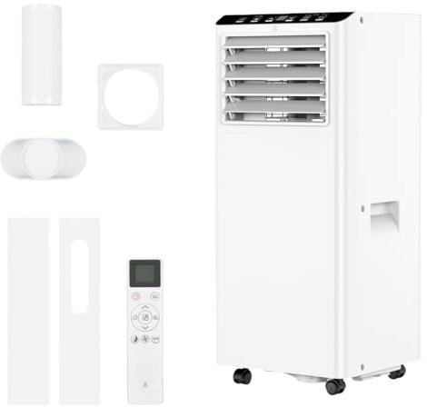 9000 BTU Climatiseur Mobile 5 en 1 Climatisation Portable 2.6KW, Refroidisseur & Déshumidificateur & Ventilateur & Mode Nuit & Minuterie 24H, Kit Fenêtre Inclus, Mobile Clim pour Pièces jusqu'à 33m²