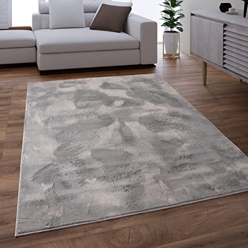 Paco Home Teppich Wohnzimmer Schlafzimmer Kunstfell Shaggy Hochflor Flauschig Soft Einfarbig Grau, Grösse:300x400 cm