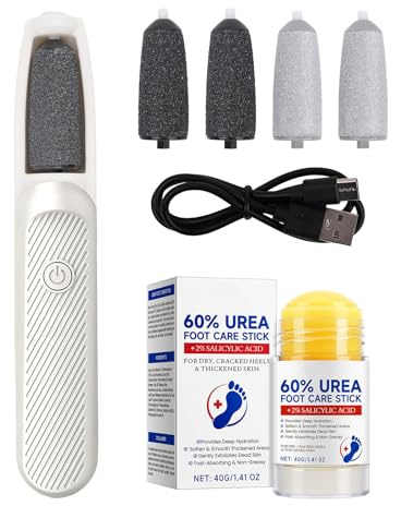 XdealCozyxc Electric Foot File Remover Set, Foot Callus Pedicure Tool with 2 Rollers and 1 Bottle of Foot Care Cream