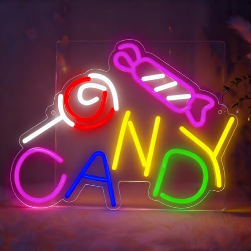 Candy Neon Schild, LED Lollipop Neon Sign Leuchtreklame für Wand Deko, Dimmbare Süßigkeiten Leuchtschild USB Power für Business Lollipop Store Dessert Shop Candy Store Bar Geburtstag Hochzeit Party