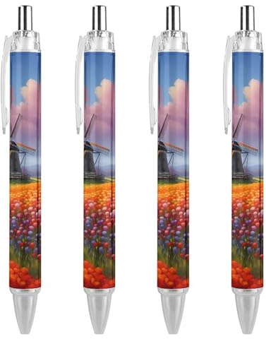 THKVSV Dutch Windmills s Ball Pen Retractable Ballpoint Pen Ink Black Work Pen Rolling Ball Pens for Office Supplies 4 PCS