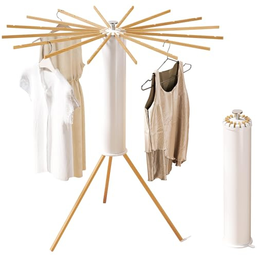 HEILAIYI Estante de secado de ropa con trípode, estante de secado de ropa que ahorra espacio, estante de secado plegable, estante de secado de ropa, estante de ropa plegable para lavandería, 16 postes